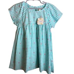 Hatley Dress Aqua and White Gingham With Pink Butterflies Pattern NWOT size 4T